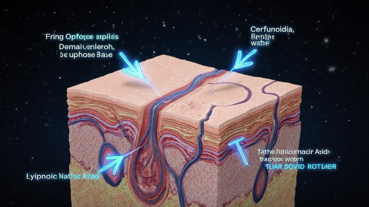 Анатомическое изображение кожи ночью с процессами восстановления