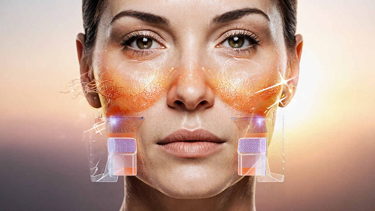 Прозрачное изображение лица с тремя методами омоложения: радиочастота, нити и лазер.