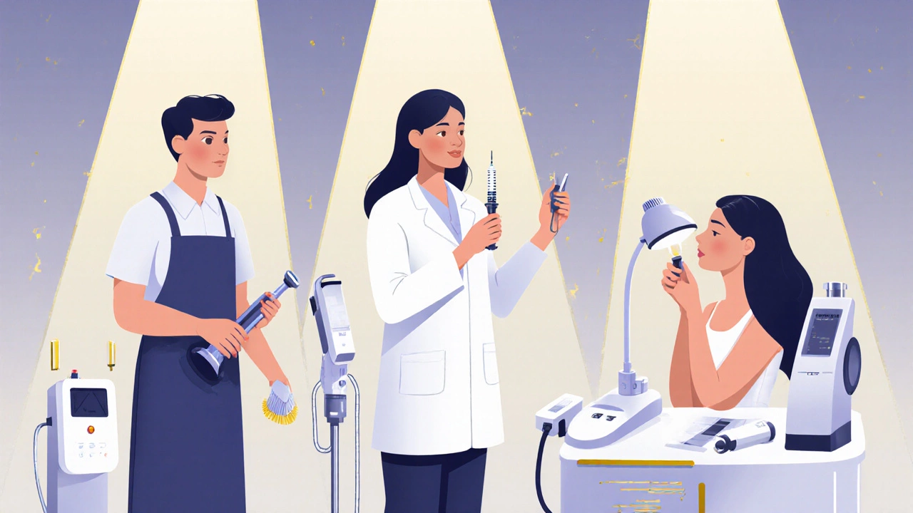 Три косметолога разных уровней квалификации: третий, второй и первый разряд.