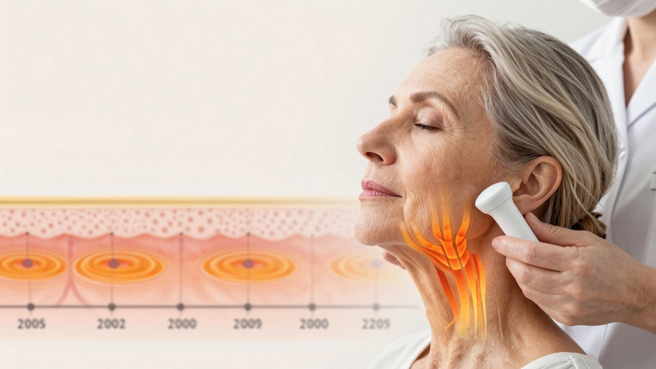 Радиочастотный лифтинг стимулирует выработку коллагена в коже шеи.