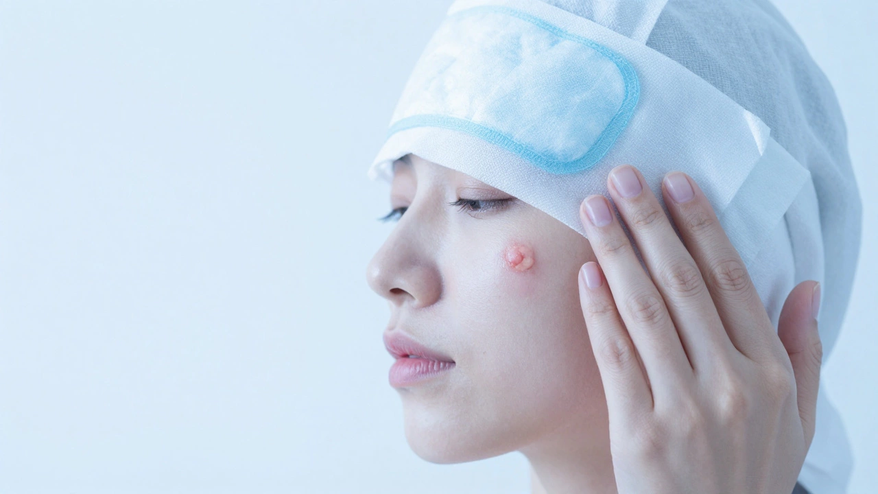 Холодный компресс на щеке для снятия воспаления