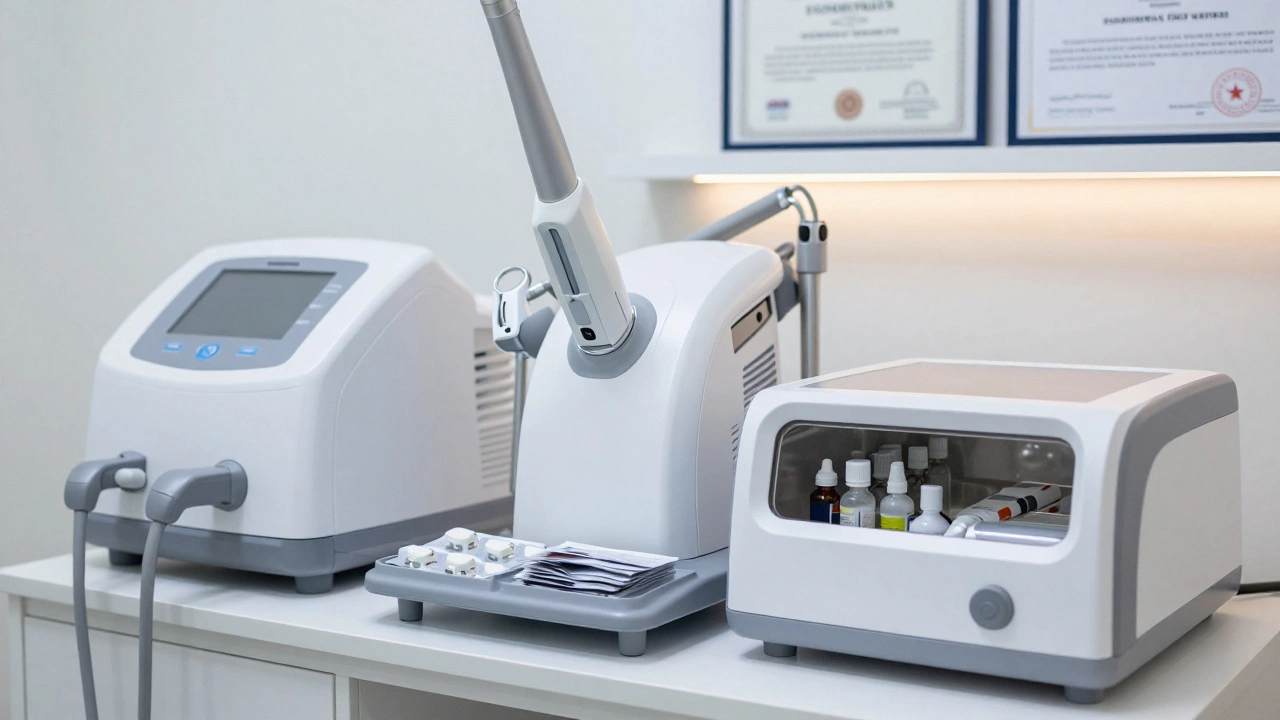 Медицинское оборудование и документы в кабинете косметологии